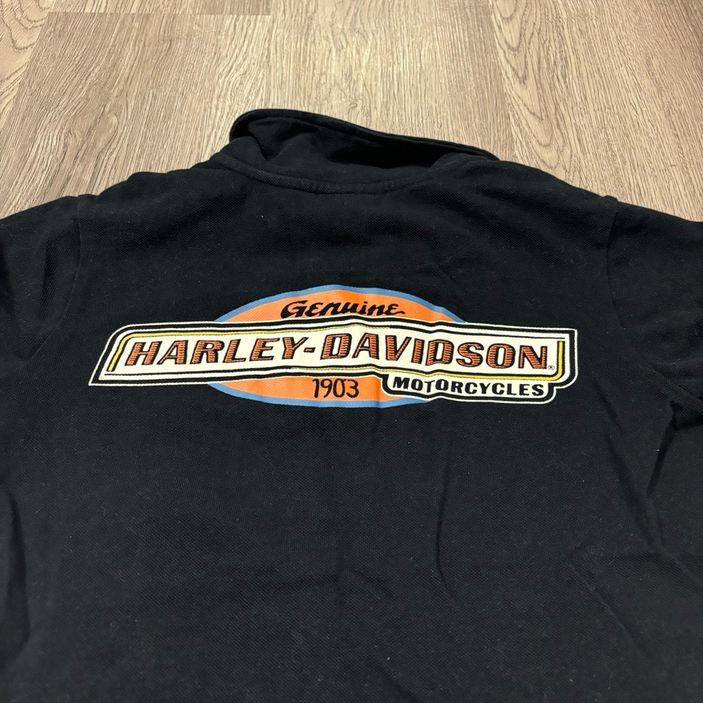 Vtg‎ Harley Davidson Polo Shirt Retro Black/Orange Stripe Logo Boys XL (12-14) - Picture 2 of 5